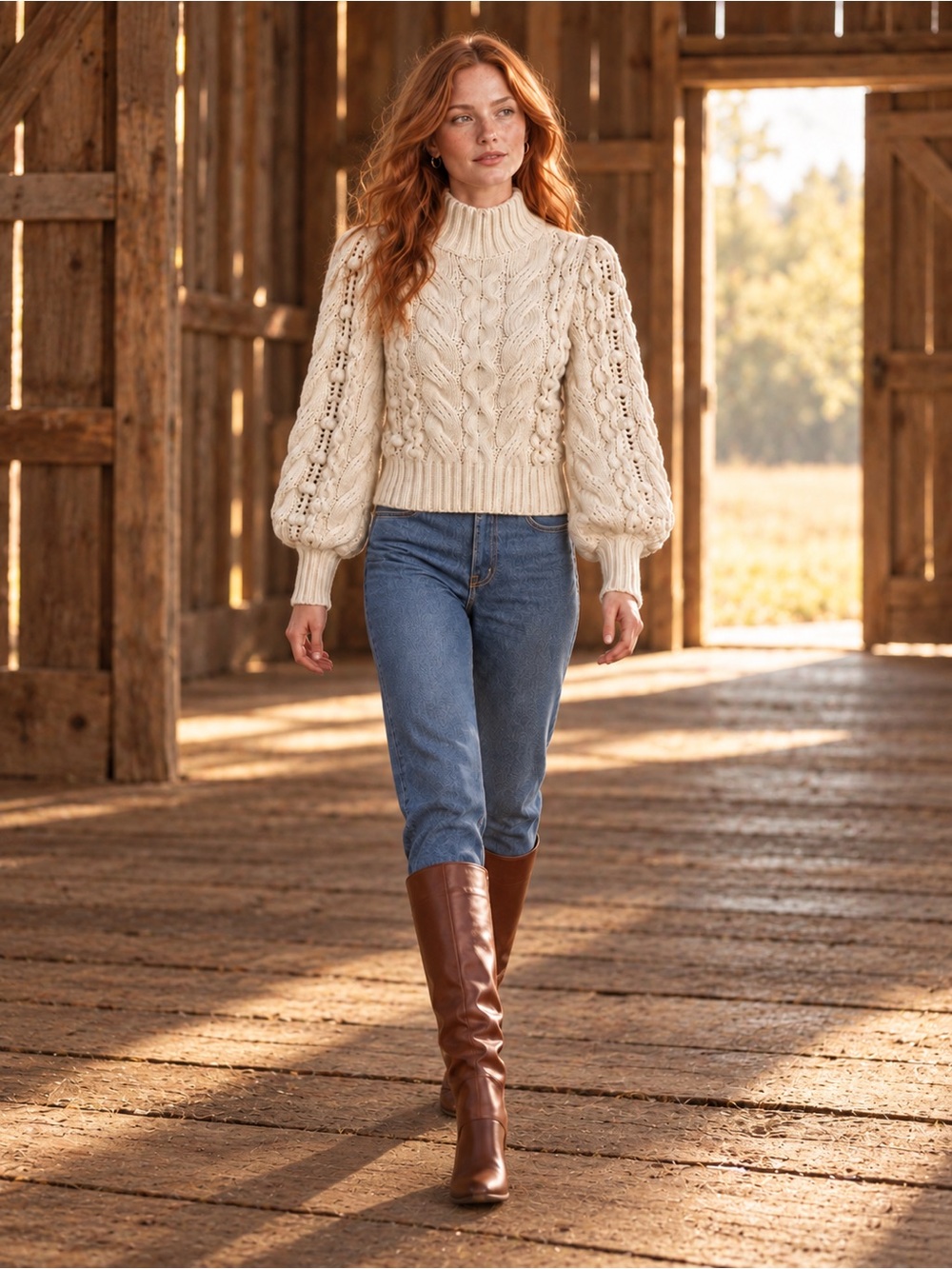 Banana Republic Ticino Cable Puff Sleeve Sweater Cream S Cottagecore Boho Knit - Picture 14 of 14